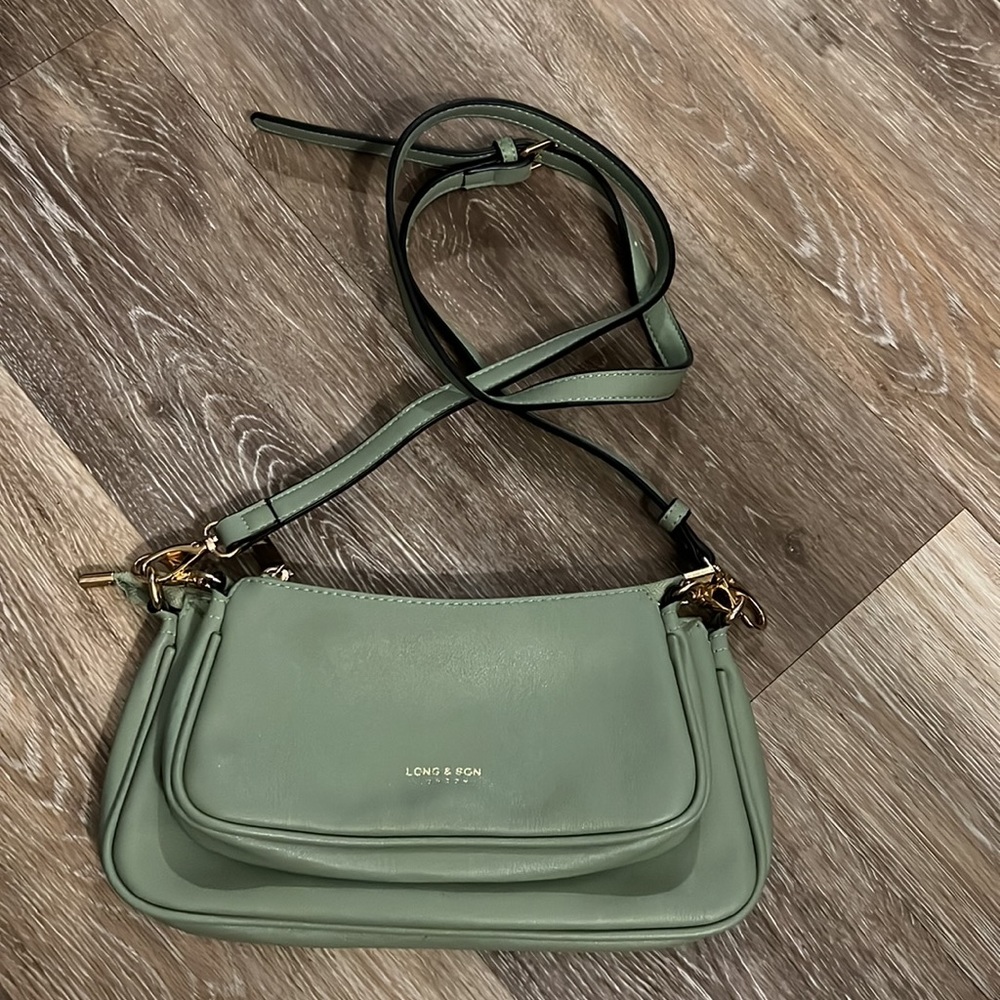 Light Olive Green Faux Leather Crossbody Bag